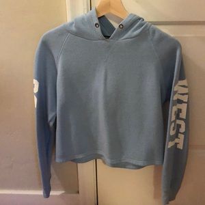 Blue cropped long sleeved sweater with hood